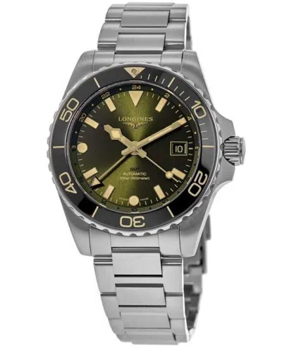 Pre-owned Longines Hydroconquest Gmt Green Dial Steel 41 Mm Men's Watch L3.790.4.06.6