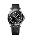 Longines Men's Swiss Automatic Hydroconquest Gmt Black Rubber Strap Watch 43mm In Black