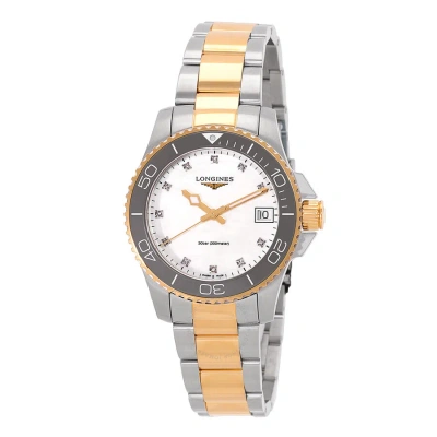 Longines Hydroconquest Quartz Diamond White Mother Of Pearl Dial Ladies Watch L3.370.3.87.6 In Two Tone  / Gold / Gold Tone / Mother Of Pearl / White / Yellow