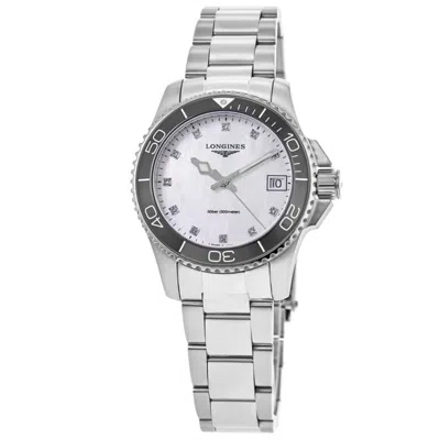 Longines Hydroconquest Quartz Mother Of Pearl Diamond Dial Steel Women's Watch L3.370.4.87.6 In Red