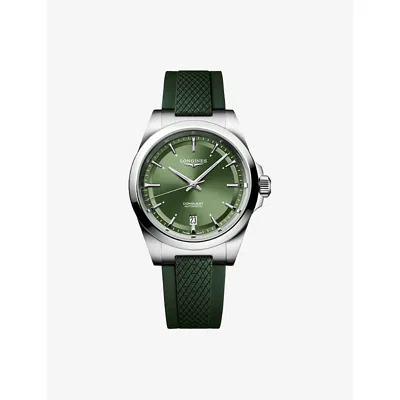 Longines L3.720.4.02.9 Conquest Stainless-steel And Rubber Automatic Watch In Silver