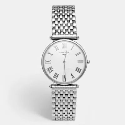 Pre-owned Longines L4.635.4.21.3 White Dial Stainless Steel Men's Wristwatch 33 Mm In Silver