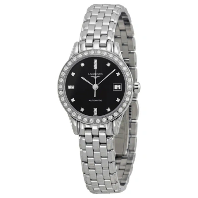 Longines La Grande Classique Automatic Diamond Black Dial Stainless Steel Ladies Watch L42740576 In Black / Skeleton