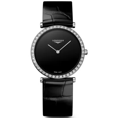 Longines La Grande Classique Quartz Black Dial Diamond Leather Strap Women's Watch L4.523.0.50.2