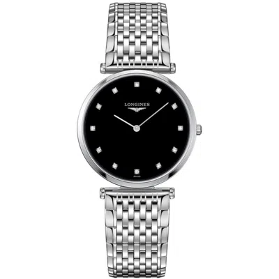 Longines La Grande Classique Quartz Black Diamond Dial Stainless Steel Women's Watch L4.709.4.55.6 In Silver