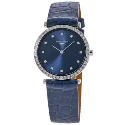 Longines La Grande Classique Quartz Blue Dial Diamond Blue Leather Strap Women's Watch L4.523.0.97.2 In Silver