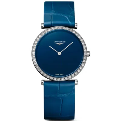 Longines La Grande Classique Quartz Blue Dial Diamond Leather Strap Women's Watch L4.523.0.90.2 In Silver