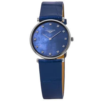 Longines La Grande Classique Quartz Blue Mother Of Pearl Diamond Dial Leather Strap Women's Watch L4.512.4.81