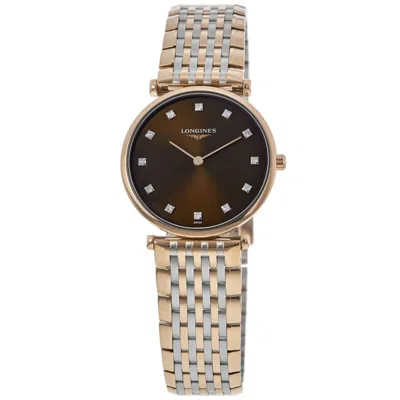 Longines La Grande Classique Quartz Brown Diamond Dial Rose Gold Pvd Steel Women's Watch L4.512.1.67.d