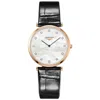 Longines La Grande Classique Quartz Mother Of Pearl Diamond Dial Black Leather Strap Men's Watch L4.709.1.88. In Multi