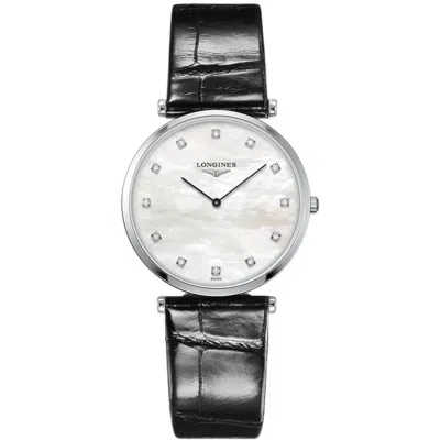 Longines La Grande Classique Quartz Mother Of Pearl Diamond Leather Strap Women's Watch L4.709.4.88.2 In Black