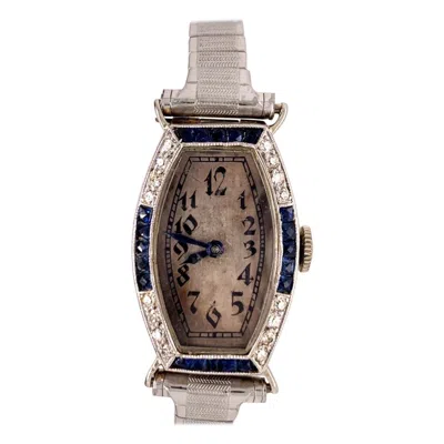 Pre-owned Longines Ladies Platinum & Gold  Natural Diamond & Sapphire Manual Cocktail Watch In Blue