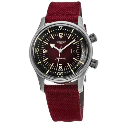 Longines Legend Diver Bordeaux Dial Fabric Strap Women's Watch In Silver