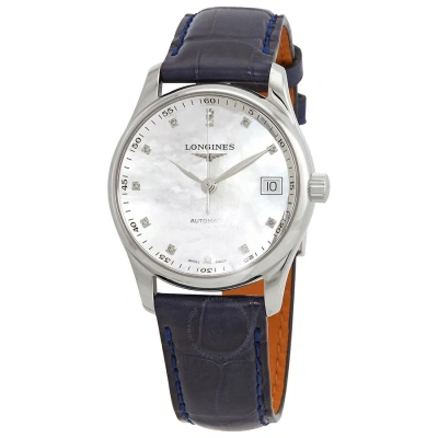 Longines Master Automatic Diamond White Dial Ladies Watch L2.357.4.87.0 In Blue