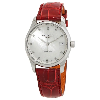 Longines Master Automatic Diamond White Dial Ladies Watch L2.357.4.87.2 In Red