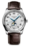 Longines Men's Swiss Automatic Master Brown Leather Strap Watch 40mm In White/brown