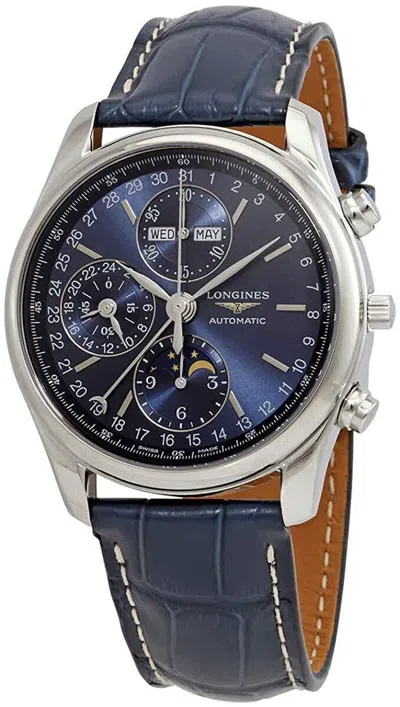 Pre-owned Longines Master Chrono Moon Blue Dial Leather 40 Mm Men's Watch L2.673.4.92.0