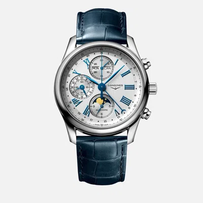 Pre-owned Longines Master Chrono Silver Moon Blue Leather 40 Mm Men's Watch L2.673.4.71.2