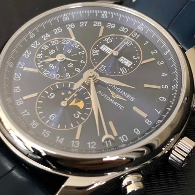 Pre-owned Longines Master Chronograph Automatic Blue Leather Men's Watch L2.773.4.92.0