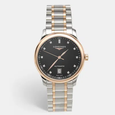 Pre-owned Longines Master Collection L2.257.5.59.7 Black Dial 18k Rose Gold Gold Plated Metal Diamond Men's Wristwatch  In Silver