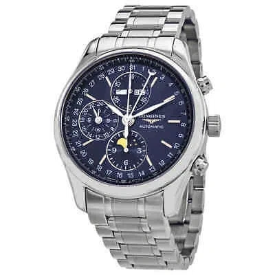 Pre-owned Longines Master Collection Moon Phase Chronograph Automatic Sunray Blue Dial