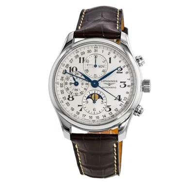 Longines Master Collection Moonphase 42mm Silver Chronograph Dial Leather Strap Men's Watch L2.773.4.78.3