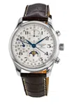 Longines Master Collection Moonphase 42mm Silver Chronograph Dial Leather Strap Men's Watch L2.773.4.78.3 In Silver
