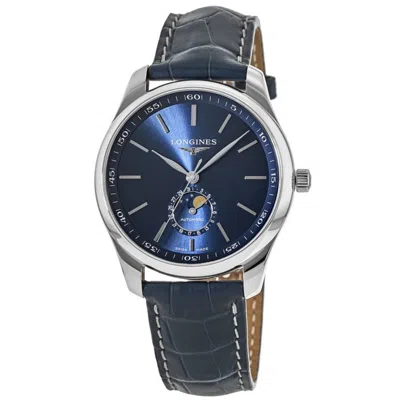 Longines Master Collection Moonphase Automatic Blue Dial Leather Strap Men's Watch L2.919.4.92.0 In Black