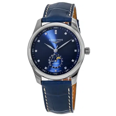 Longines Master Collection Moonphase Automatic Blue Diamond Dial Leather Strap Men's Watch L2.909.4.97.0
