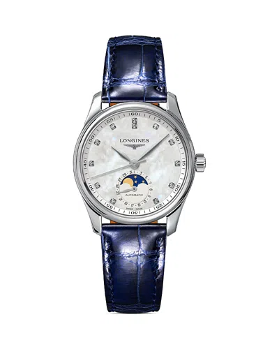 Longines Master Collection Watch, 34mm In Blue / Mother Of Pearl / White
