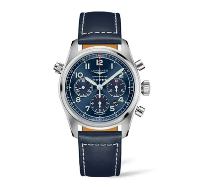 Longines Men's Automatic Spirit Stainless Steel Chronometer Brown Leather Strap Watch 42mm In Blue