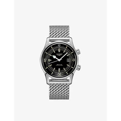Longines Mens Black L37744506 Legend Diver Stainless-steel Automatic Watch In Metallic