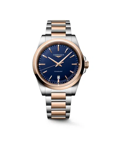 Longines Men's Conquest Silver Stainless Steel Strap Watch 41mm In Blue