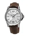 Longines Conquest 43 Silver Dial Brown Leather Strap Men's Watch L3.760.4.76.5 In Brown