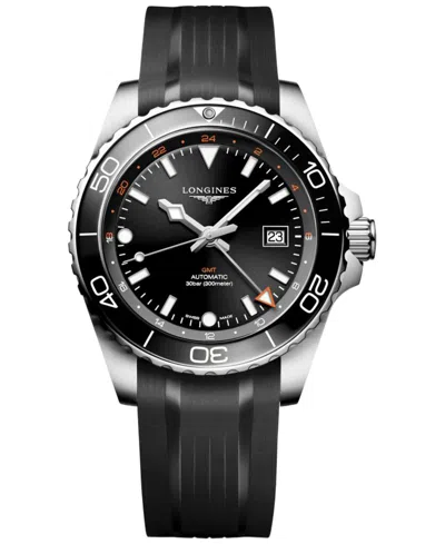 Longines Men's Swiss Automatic Hydroconquest Gmt Black Rubber Strap Watch 43mm In No Color