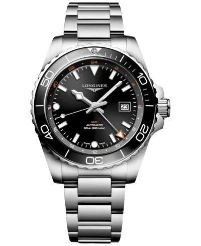 LONGINES MEN'S SWISS AUTOMATIC HYDROCONQUEST GMT STAINLESS STEEL BRACELET WATCH 43MM