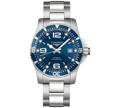 Longines Men's Swiss Automatic Hydroconquest Stainless Steel Bracelet Watch 41mm In Blue Silver