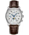 Longines Master Collection Moonphase 42mm Silver Chronograph Dial Leather Strap Men's Watch L2.773.4.78.3 In Silver