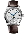 Longines Men's Swiss Automatic Master Brown Leather Strap Watch 40mm In Silver