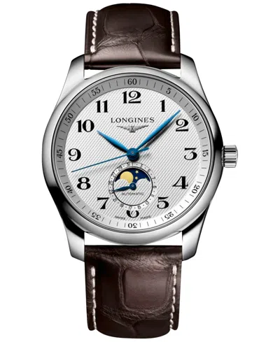 LONGINES MEN'S SWISS AUTOMATIC MASTER BROWN LEATHER STRAP WATCH 40MM