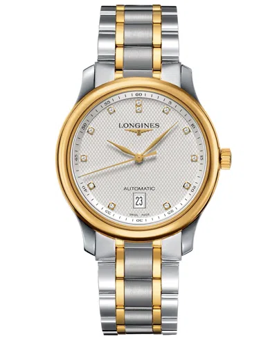 Longines Men's Swiss Automatic Master Diamond Accent 18k Gold And Stainless Steel Bracelet Watch 39mm L262857 In White