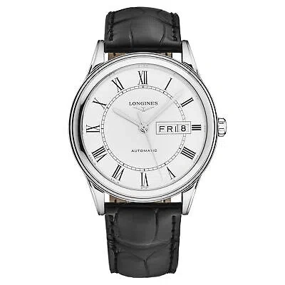 Pre-owned Longines Mens 'flagship' White Dial Black Strap Automatic Watch L4.899.4.21.2