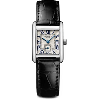 Longines Mini Dolcevita Leather Strap Watch, 21.5mm X 29mm In Silver