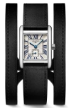 Longines Mini Dolcevita Three-row Black Leather Strap Watch, 21.5mm X 29mm In Silver