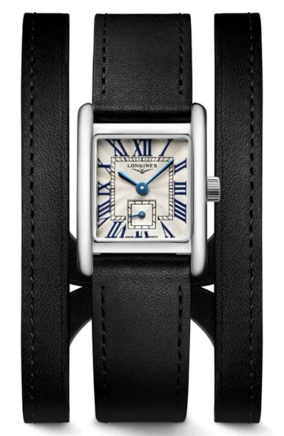 Longines Mini Dolcevita Three-row Black Leather Strap Watch, 21.5mm X 29mm