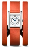 Longines Mini Dolcevita Three-row Orange Leather Strap Watch, 21.5mm X 29mm In Multi