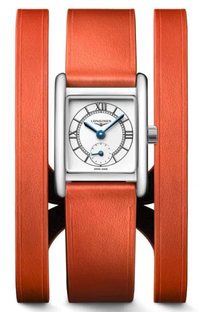 Longines Mini Dolcevita Three-row Orange Leather Strap Watch, 21.5mm X 29mm In Brown