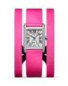Longines Women's Swiss Mini Dolcevita Diamond (3/8 Ct. T.w.) Pink Three-row Leather Strap Watch 29mm In White/pink