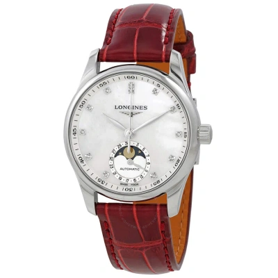 Longines Master Automatic Moon Phase Diamond Ladies Watch L2.409.4.87.2 In Red   / Mop / Mother Of Pearl