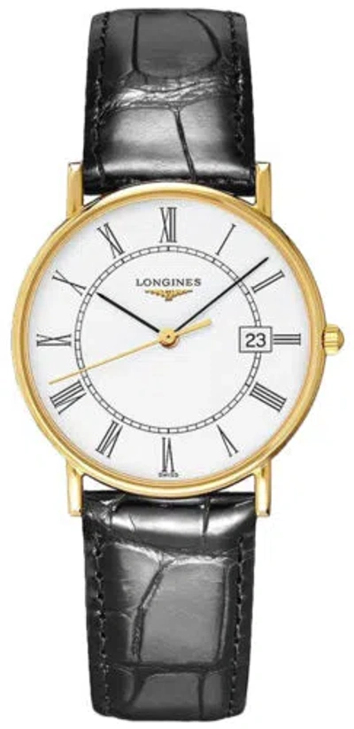 Pre-owned Longines Presence 18kt Gold White Dial Black Leather Mens Watch L4.743.6.11.0